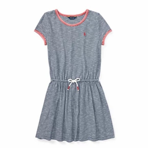 POLO Ralph Lauren Striped Jersey T-Shirt Dress Navy - Picture 2 of 5